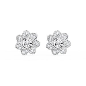 3 ctw Round Lab Grown Diamond Studs and Milgrain Swirl Halo Jacket Set