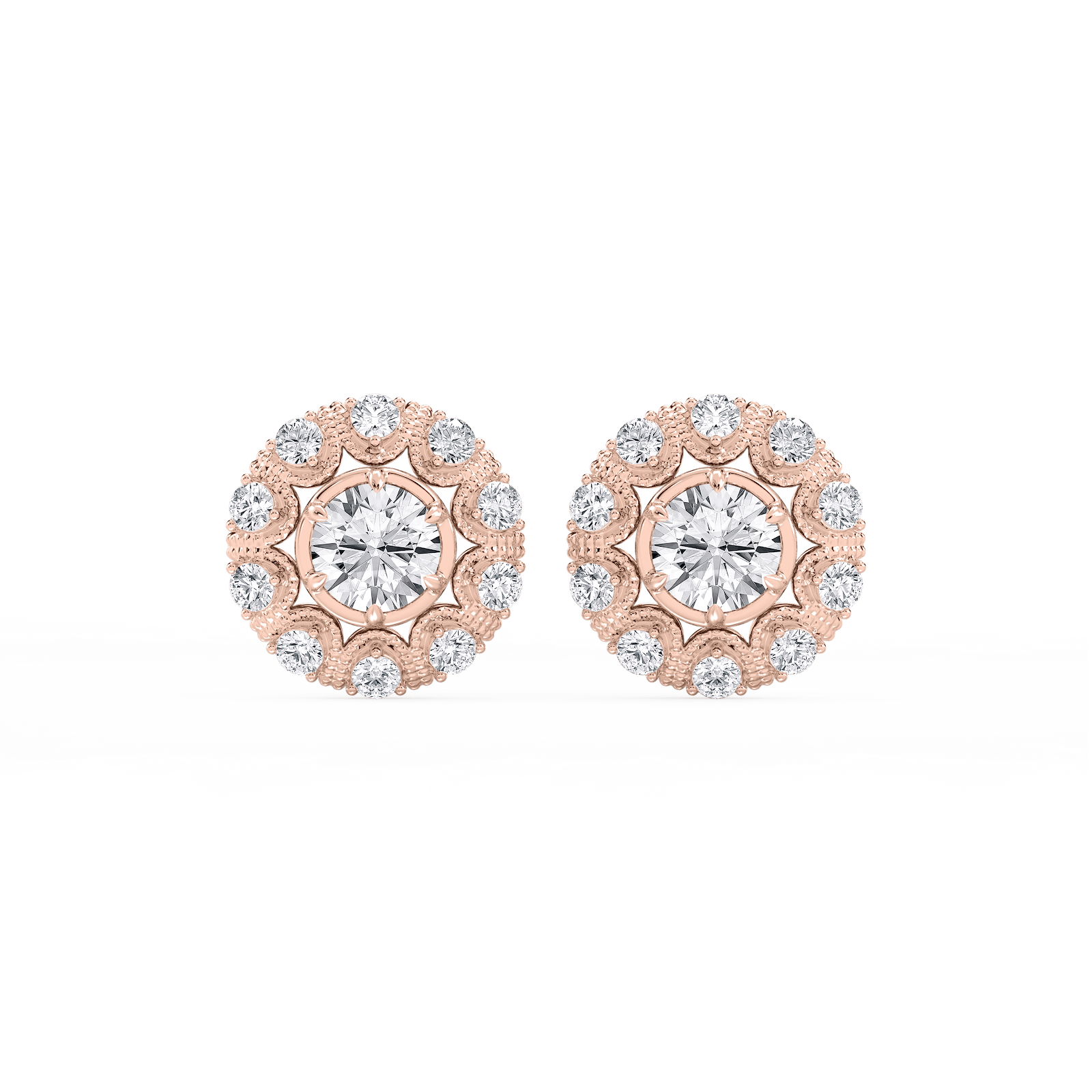 3 ctw Round Lab Grown Diamond Studs and Vintage Milgrain Halo Jacket Set
