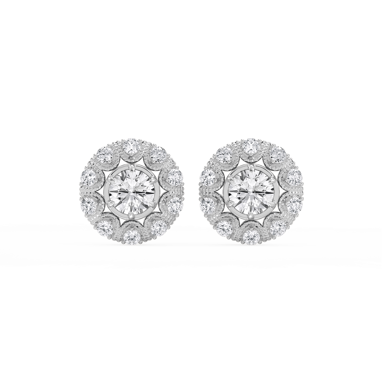 3 ctw Round Lab Grown Diamond Studs and Vintage Milgrain Halo Jacket Set