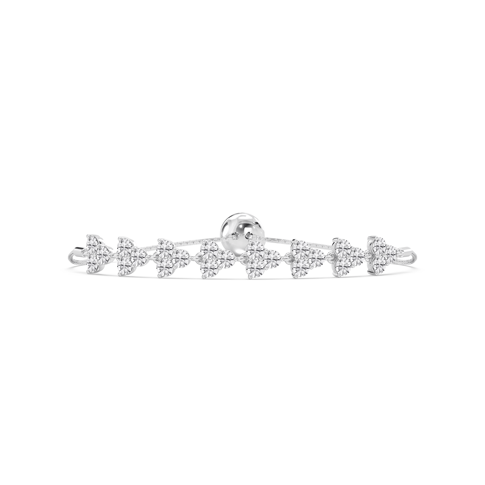 3 ctw Round Lab Grown Diamond Three Stone Clusters Adjustable Bolo Bracelet – 7 inches