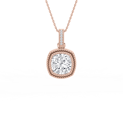 4 ctw Cushion Lab Grown Diamond Vintage Milgrain Accented Pendant - 16-18 Inches