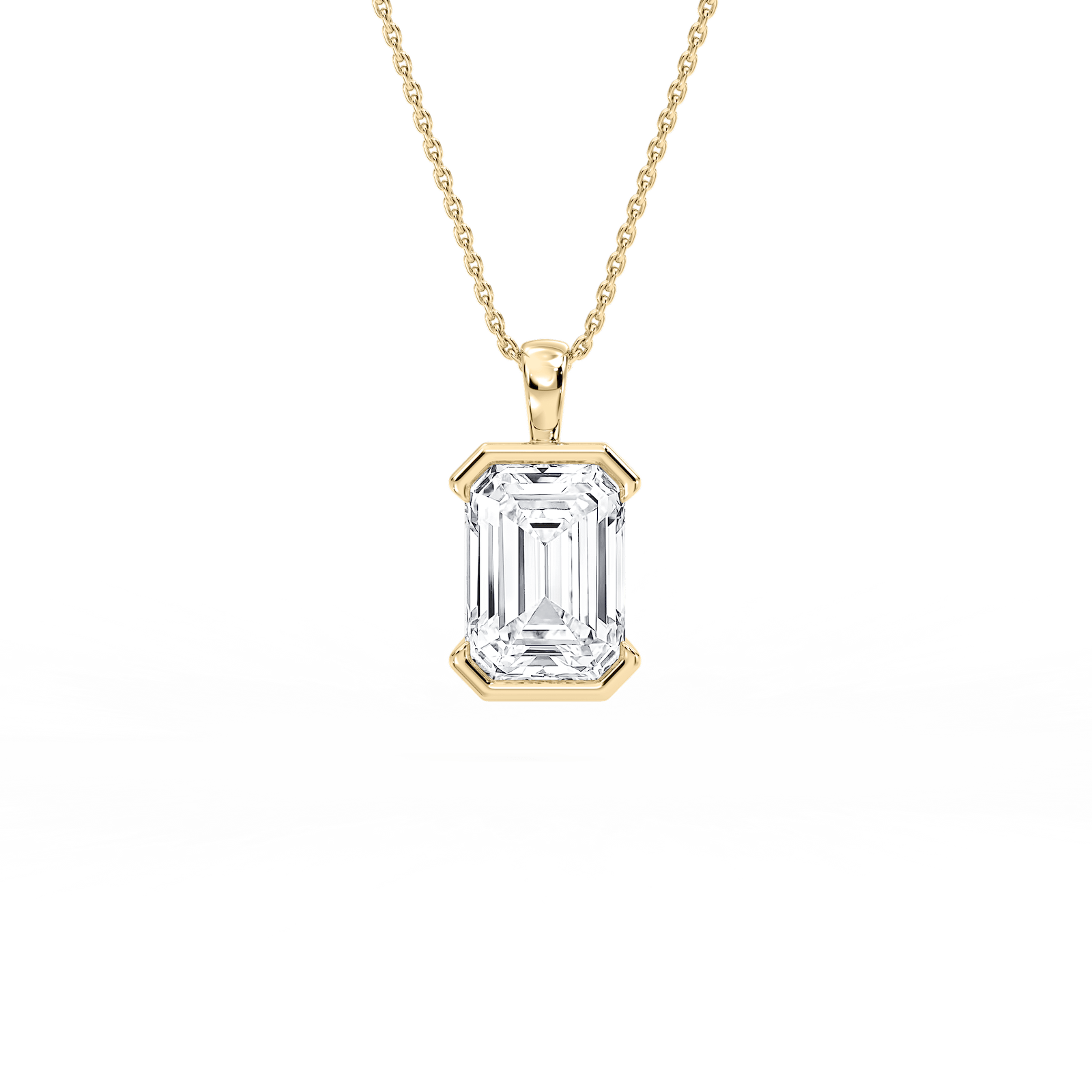 4 ctw Emerald Lab Grown Diamond Half Bezel Solitaire Pendant – 16-18 Inches