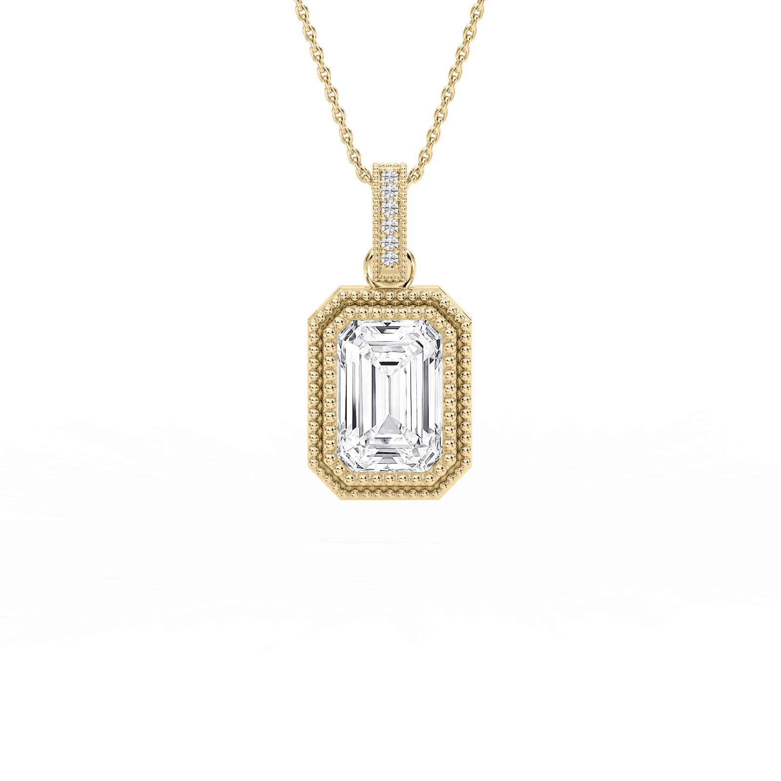 4 ctw Emerald Lab Grown Diamond Vintage Milgrain Accented Pendant - 16-18 Inches