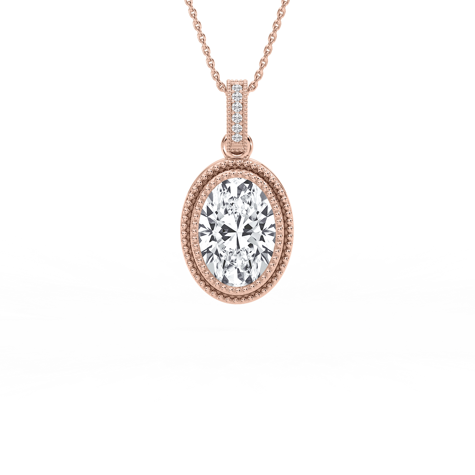 4 ctw Oval Lab Grown Diamond Vintage Milgrain Accented Pendant - 16-18 Inches