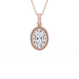 4 ctw Oval Lab Grown Diamond Vintage Milgrain Accented Pendant - 16-18 Inches
