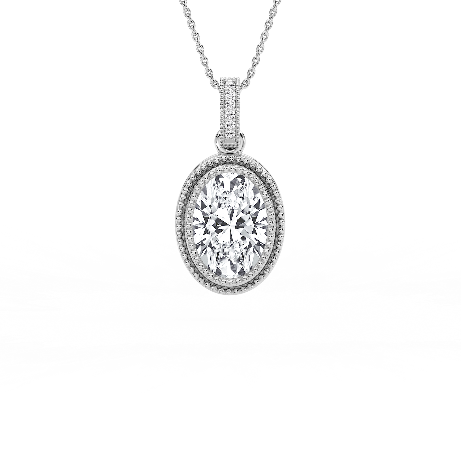 4 ctw Princess Lab Grown Diamond Vintage Milgrain Accented Pendant - 16-18 Inches