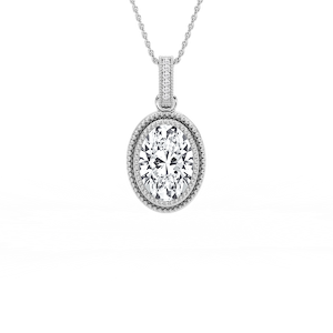 4 ctw Princess Lab Grown Diamond Vintage Milgrain Accented Pendant - 16-18 Inches