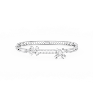 4 ctw Pear and Round Lab Grown Diamond Floating Flower Bangle Bracelet  - 7.25 Inches