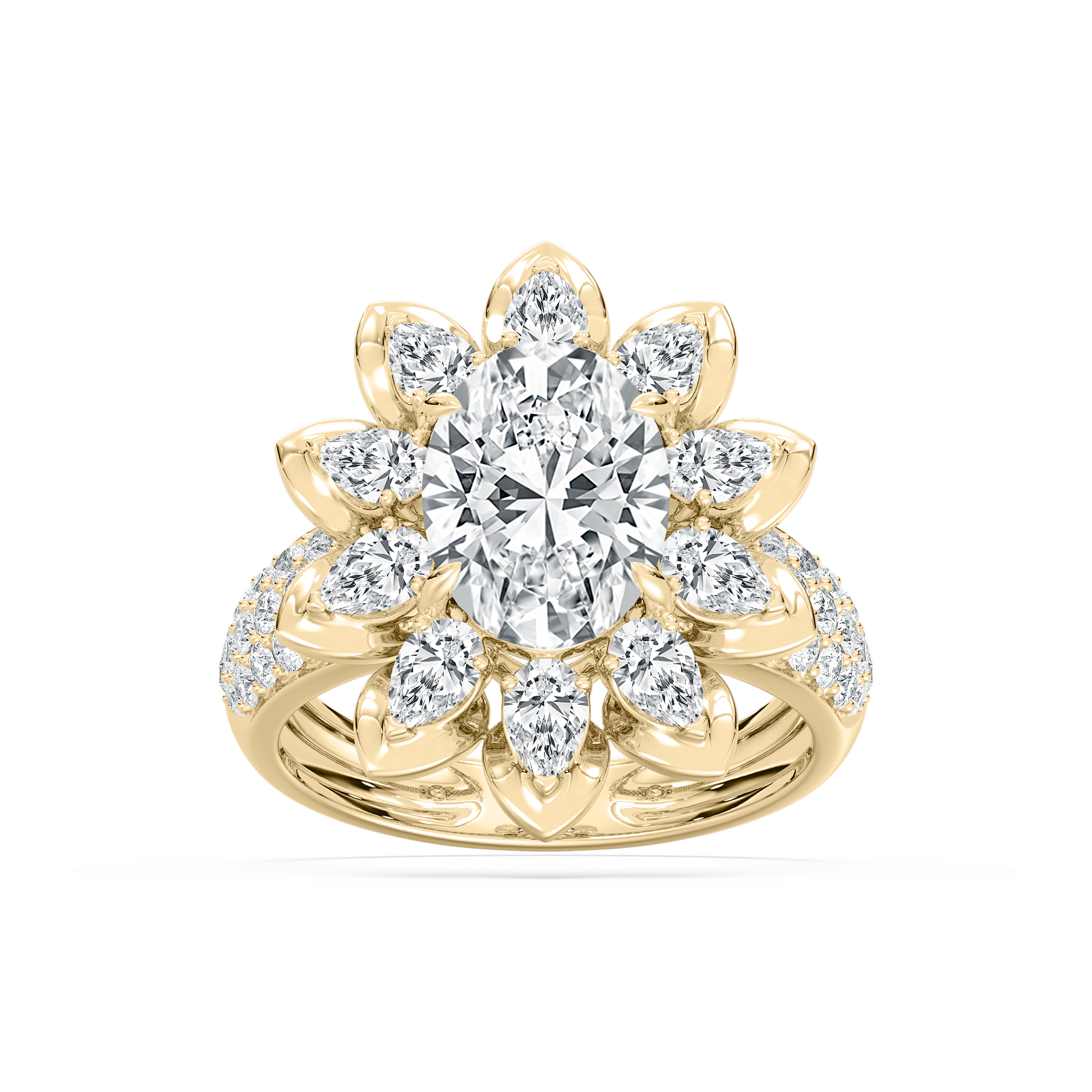 Daria 4 ¾ ctw Oval, Pear and Round Lab Grown Diamond Halo Engagement Ring