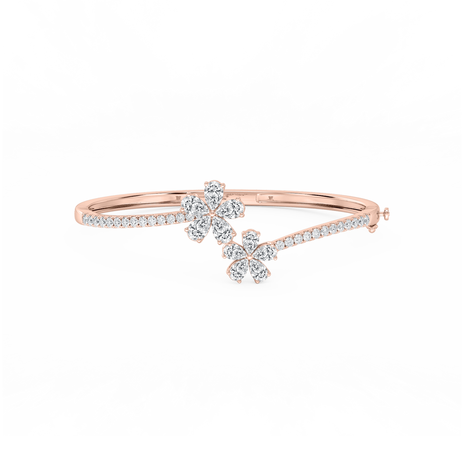 4 ⅓ ctw Pear and Round Lab Grown Diamond Flower Bypass Bangle Bracelet  - 7.25 Inches