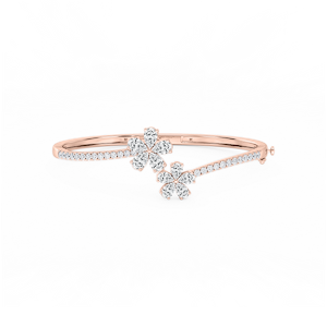 4 ⅓ ctw Pear and Round Lab Grown Diamond Flower Bypass Bangle Bracelet  - 7.25 Inches