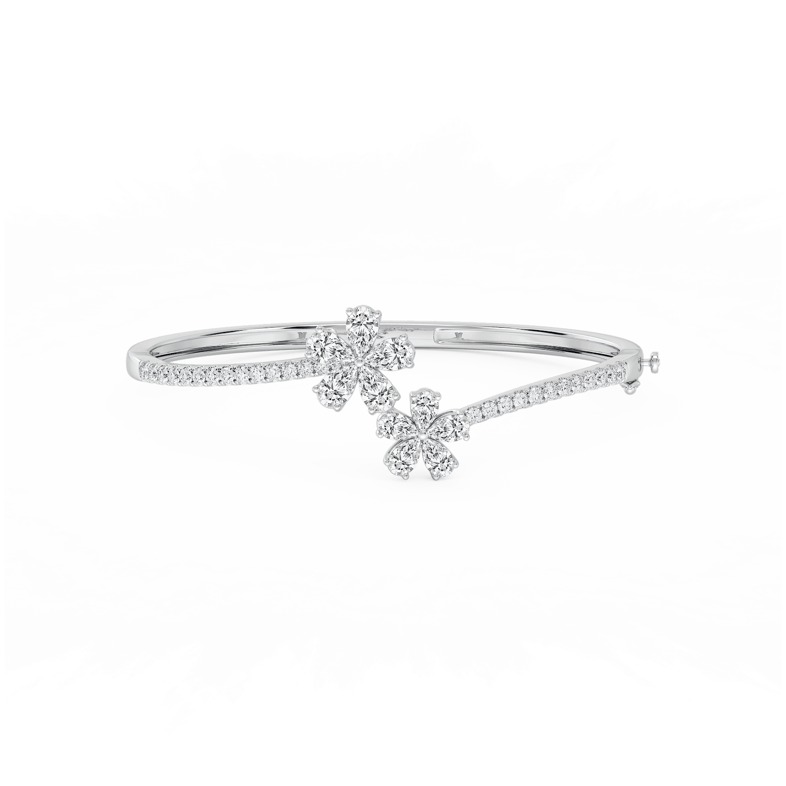 4 ⅓ ctw Pear and Round Lab Grown Diamond Flower Bypass Bangle Bracelet  - 7.25 Inches