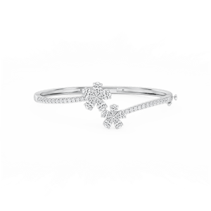 4 ⅓ ctw Pear and Round Lab Grown Diamond Flower Bypass Bangle Bracelet  - 7.25 Inches