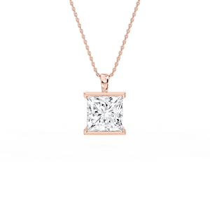 4 ctw Princess Lab Grown Diamond Half Bezel Solitaire Pendant – 16-18 Inches