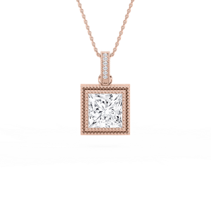 4 ctw Princess Lab Grown Diamond Vintage Milgrain Accented Pendant - 16-18 Inches