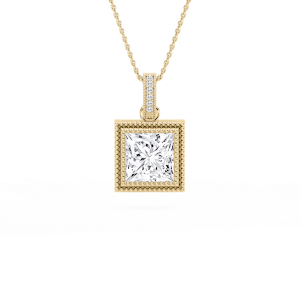 4 ctw Princess Lab Grown Diamond Vintage Milgrain Accented Pendant - 16-18 Inches