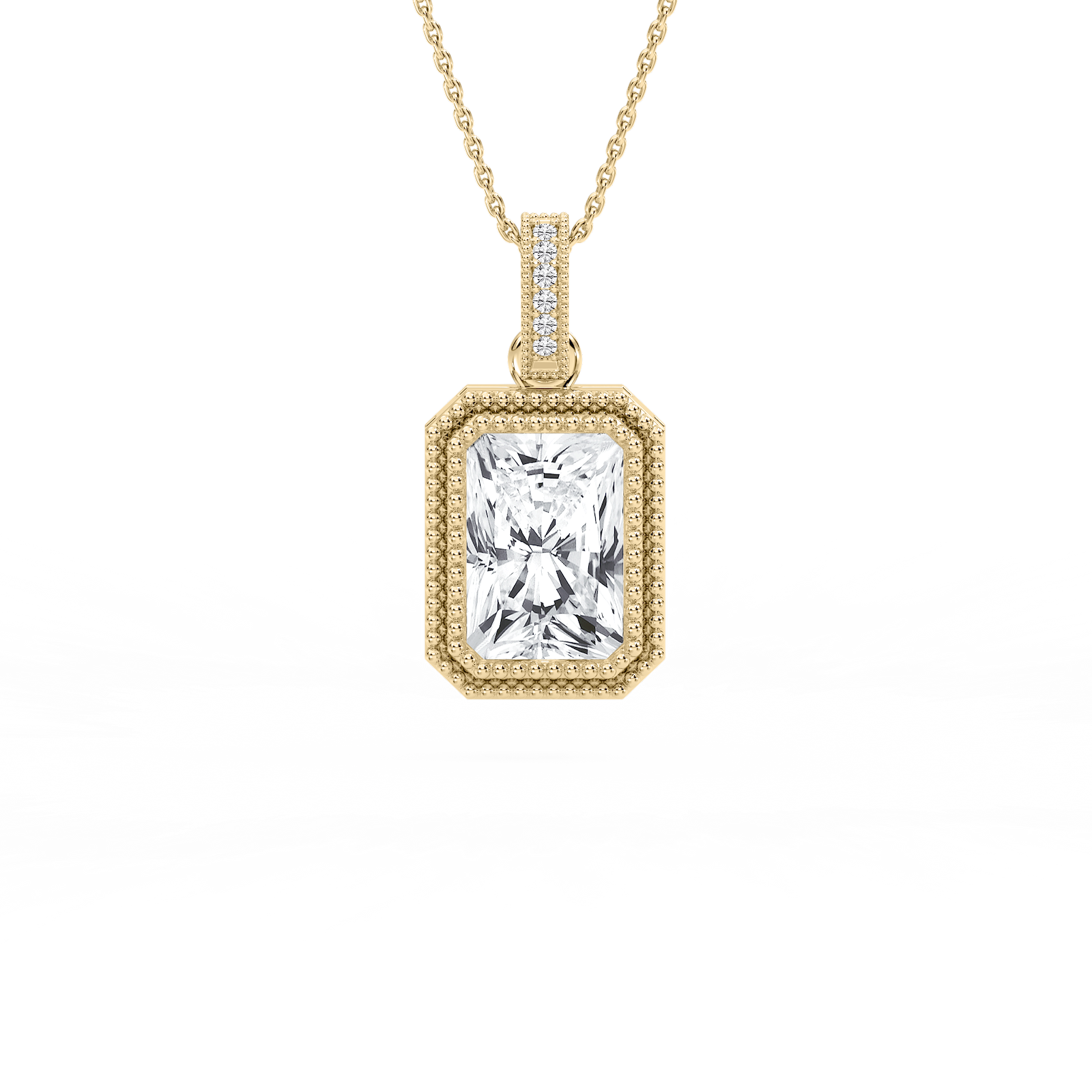 4 ctw Radiant Lab Grown Diamond Vintage Milgrain Accented Pendant - 16-18 Inches
