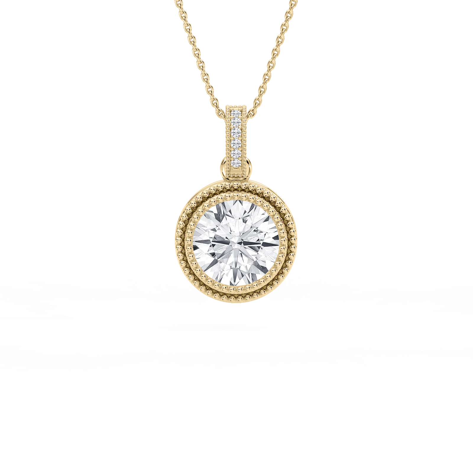 4 ctw Round Lab Grown Diamond Vintage Milgrain Accented Pendant - 16-18 Inches