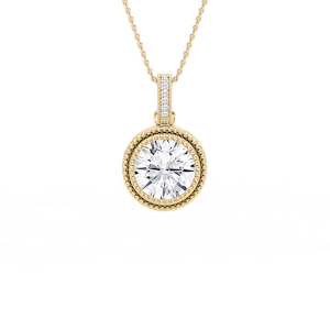 4 ctw Round Lab Grown Diamond Vintage Milgrain Accented Pendant - 16-18 Inches