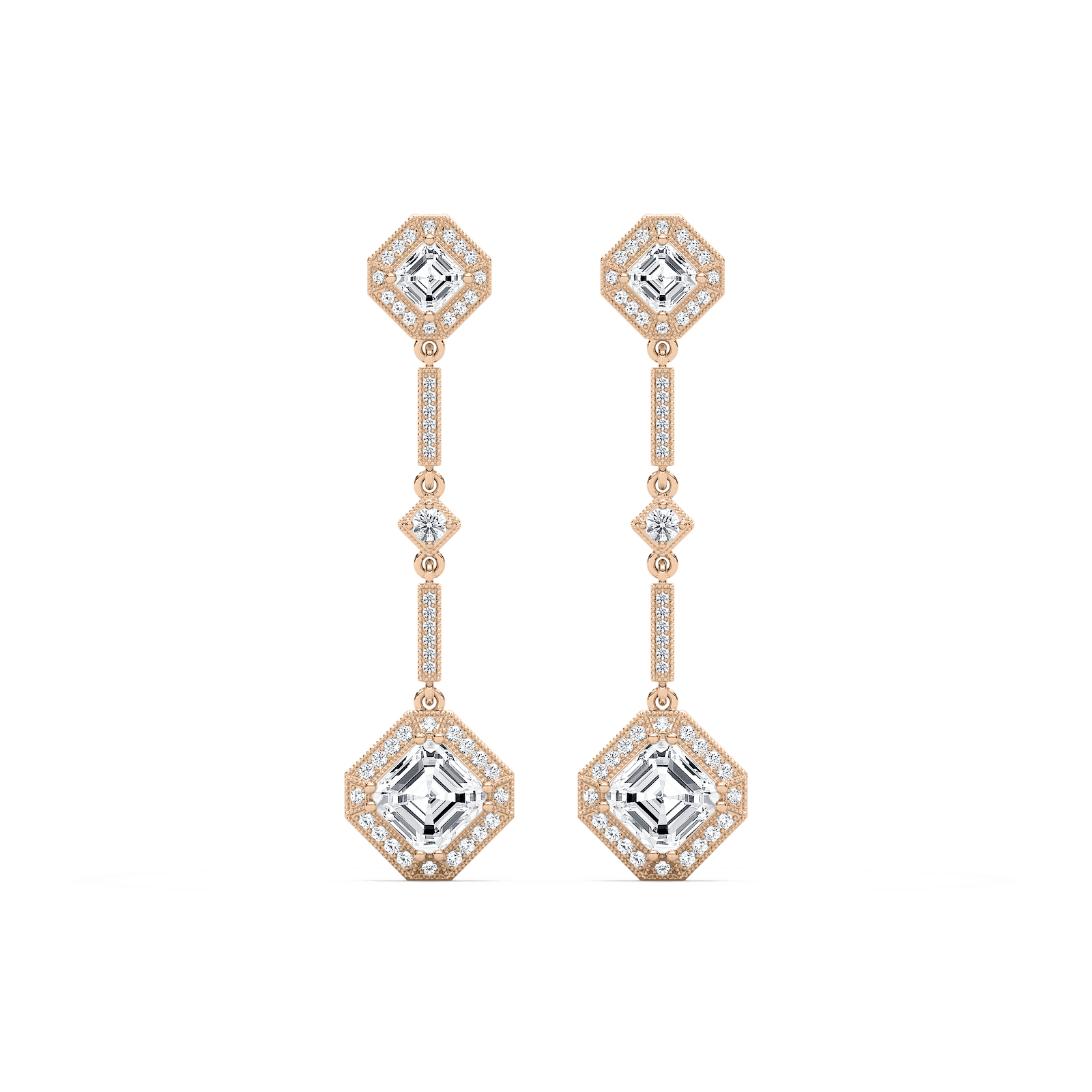 5 ²⁄₈ ctw Asscher and Round Lab Grown Diamond Halo Drop Earrings