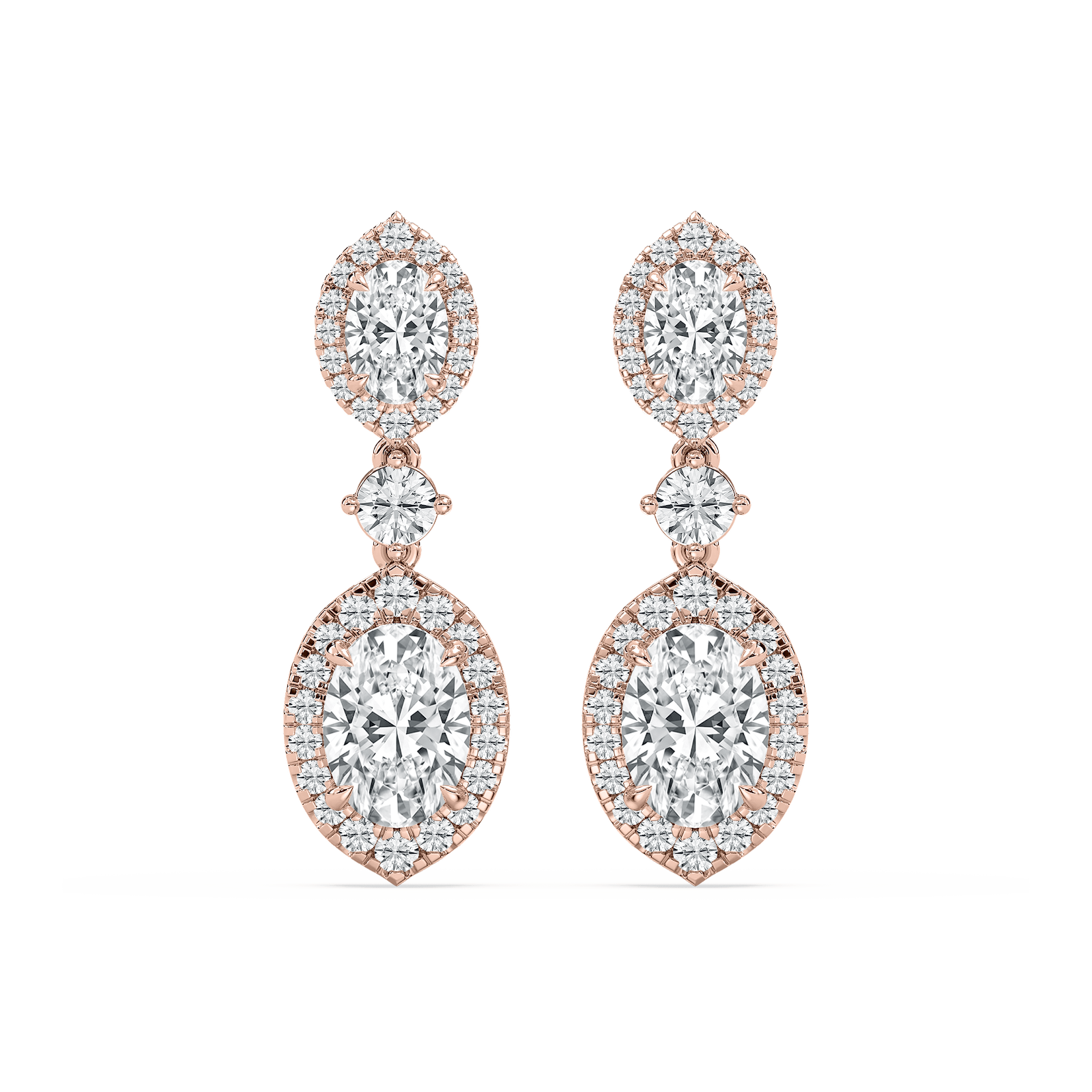 5 ctw Round and Oval Lab Grown Diamond Halo Drop Earrings