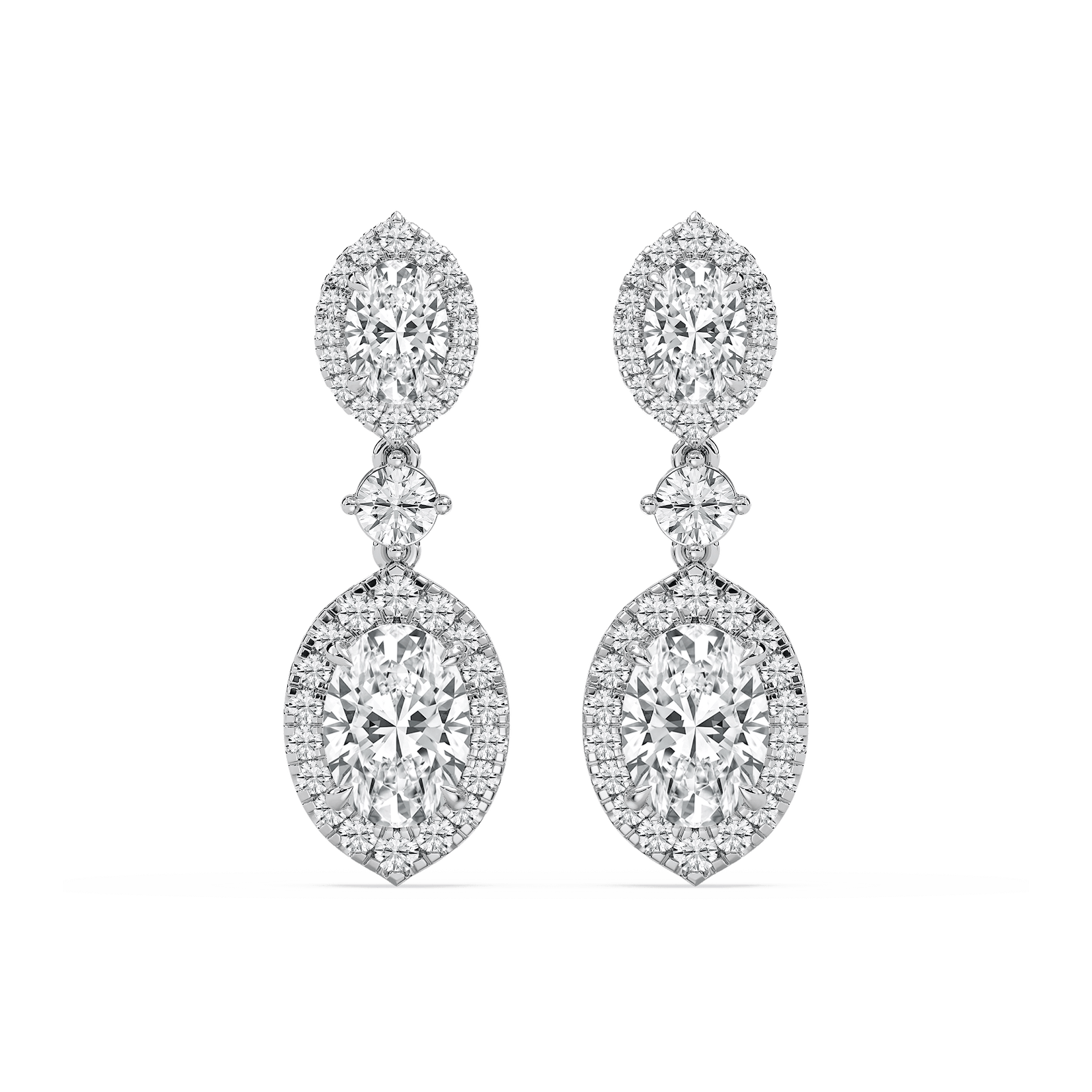 5 ctw Round and Oval Lab Grown Diamond Halo Drop Earrings