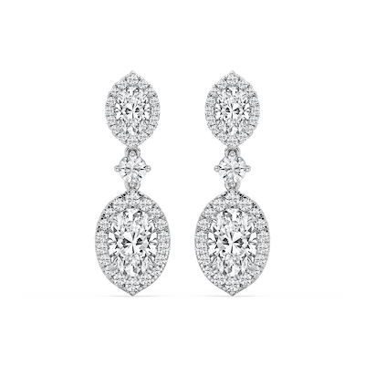 5 ctw Round and Oval Lab Grown Diamond Halo Drop Earrings
