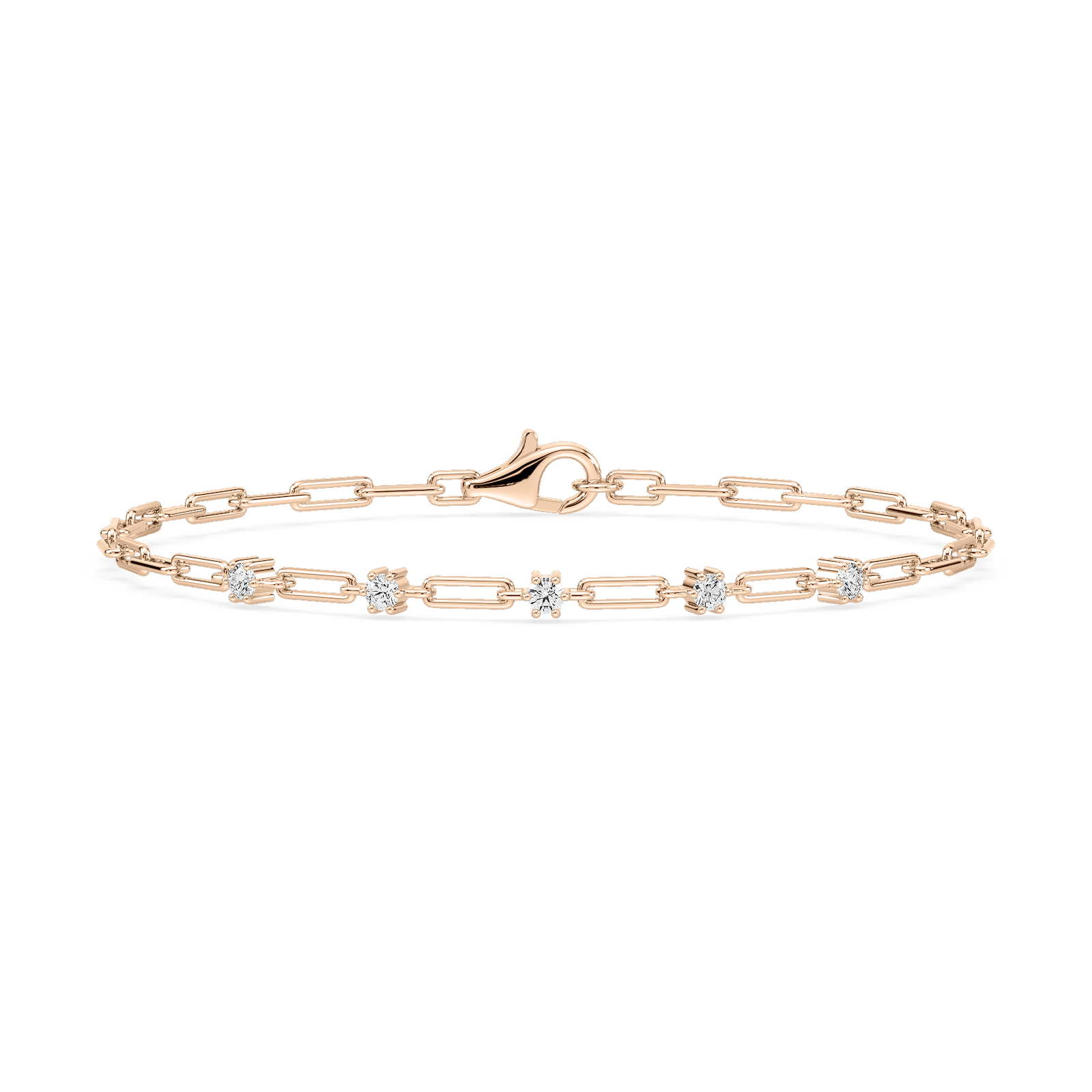 1/4 ctw Round Lab Grown Diamond Five Station Paper Clip Bracelet  - 7 Inches