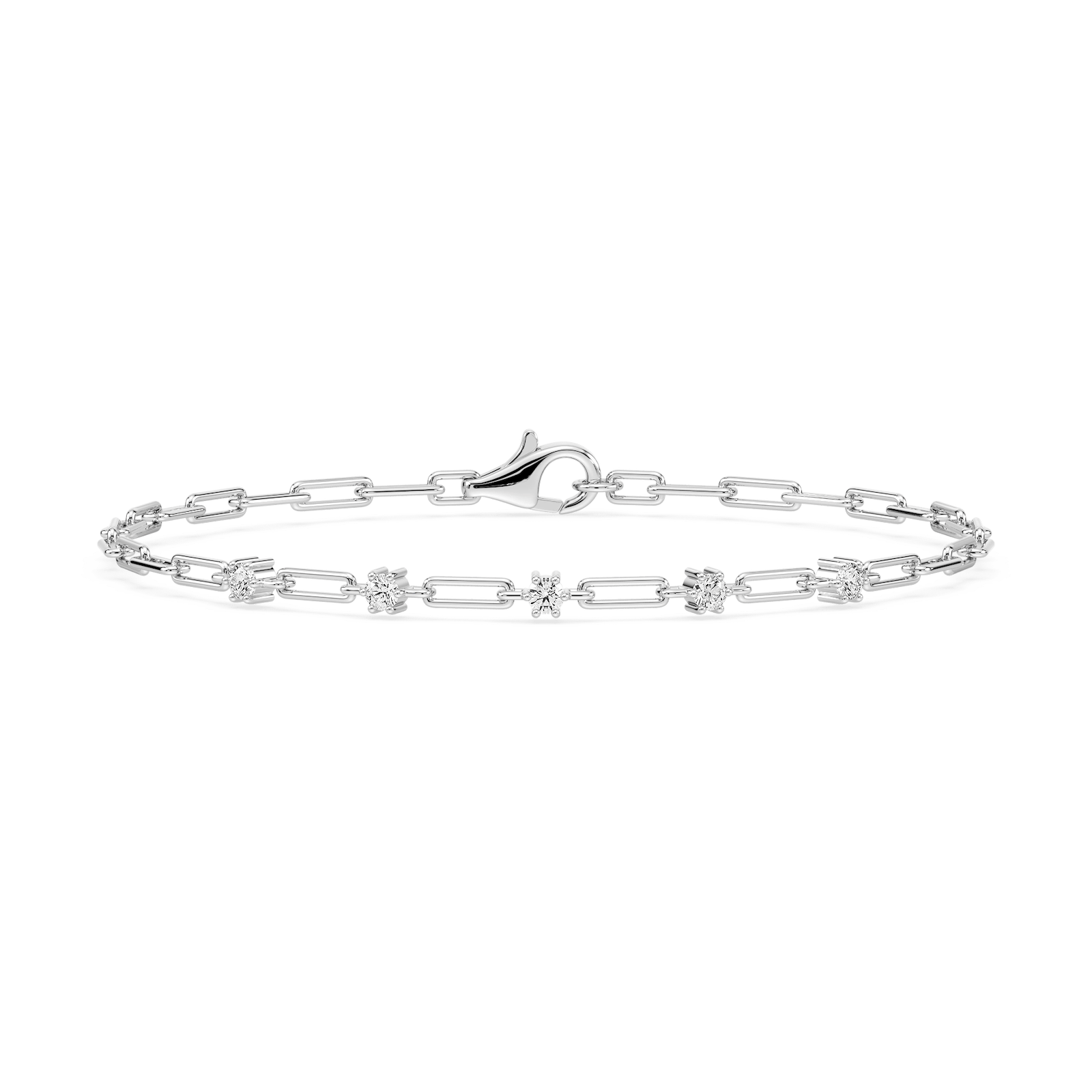 1/4 ctw Round Lab Grown Diamond Five Station Paper Clip Bracelet  - 7 Inches