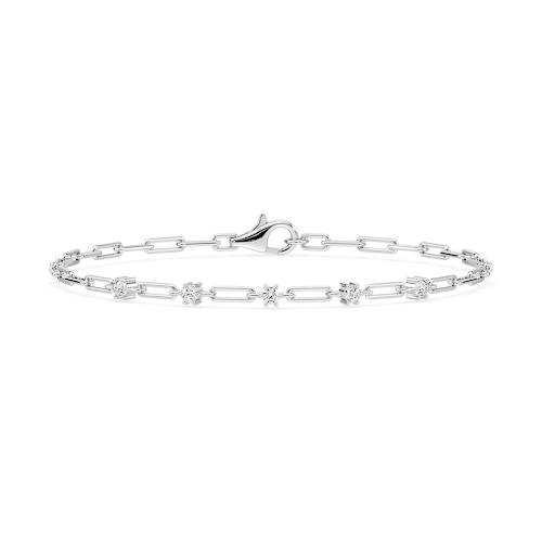 1/4 ctw Round Lab Grown Diamond Five Station Paper Clip Bracelet  - 7 Inches