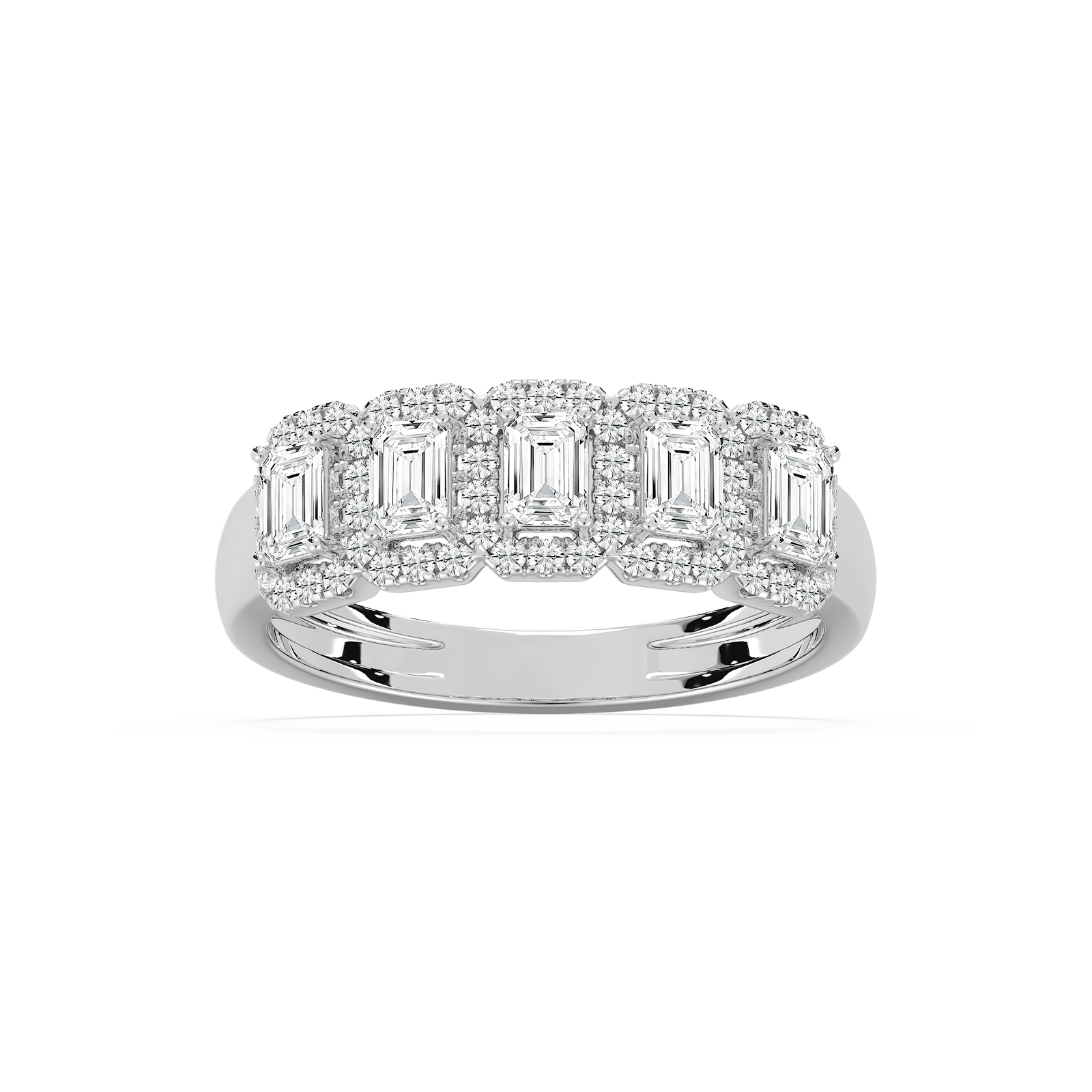 5 Stone Emerald Halo Band in Rose Gold