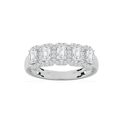 Malaysia 1 ctw Emerald Lab Grown Diamond Halo 5-Stone Anniversary Band