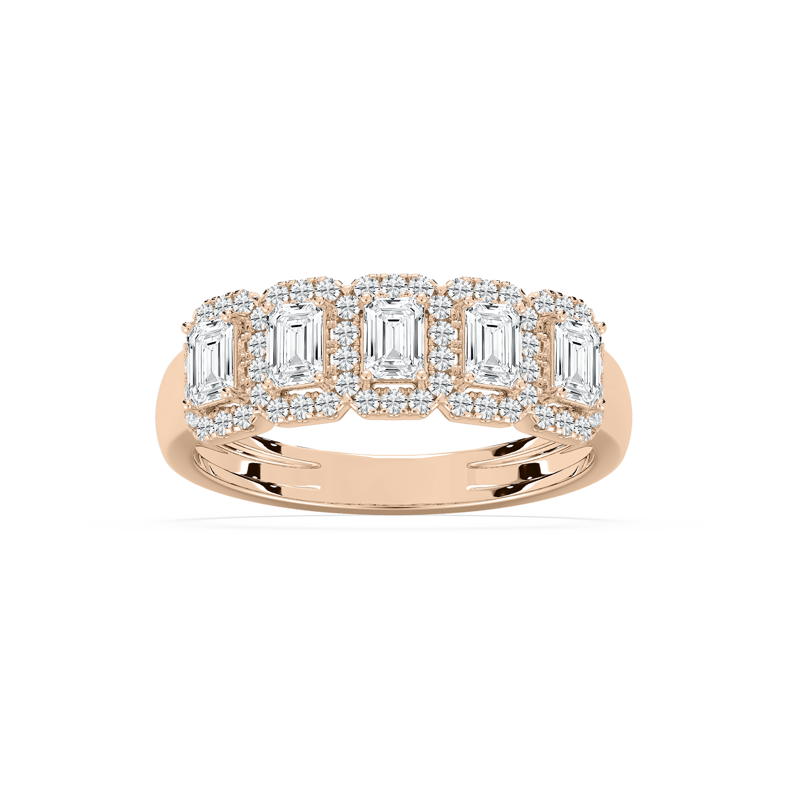 5 Stone Emerald Halo Band in Rose Gold