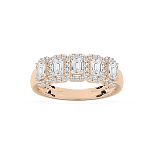 5 Stone Emerald Halo Band in Rose Gold