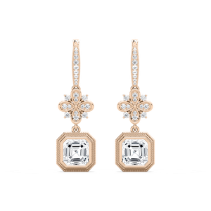 6 ²⁄₅ ctw Asscher and Round Lab Grown Diamond Vintage Floral Drop Earrings – Signature Collection