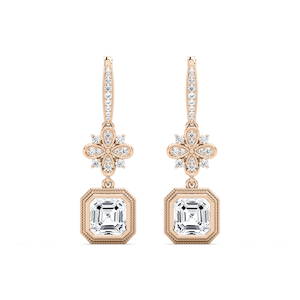6 ²⁄₅ ctw Asscher and Round Lab Grown Diamond Vintage Floral Drop Earrings – Signature Collection
