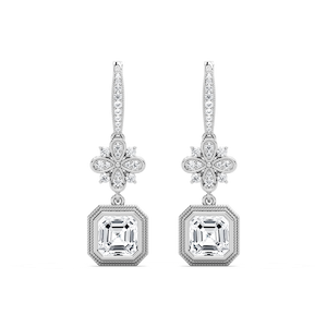 6 ²⁄₅ ctw Asscher and Round Lab Grown Diamond Vintage Floral Drop Earrings – Signature Collection