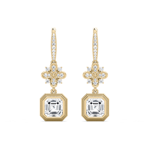 6 ²⁄₅ ctw Asscher and Round Lab Grown Diamond Vintage Floral Drop Earrings – Signature Collection
