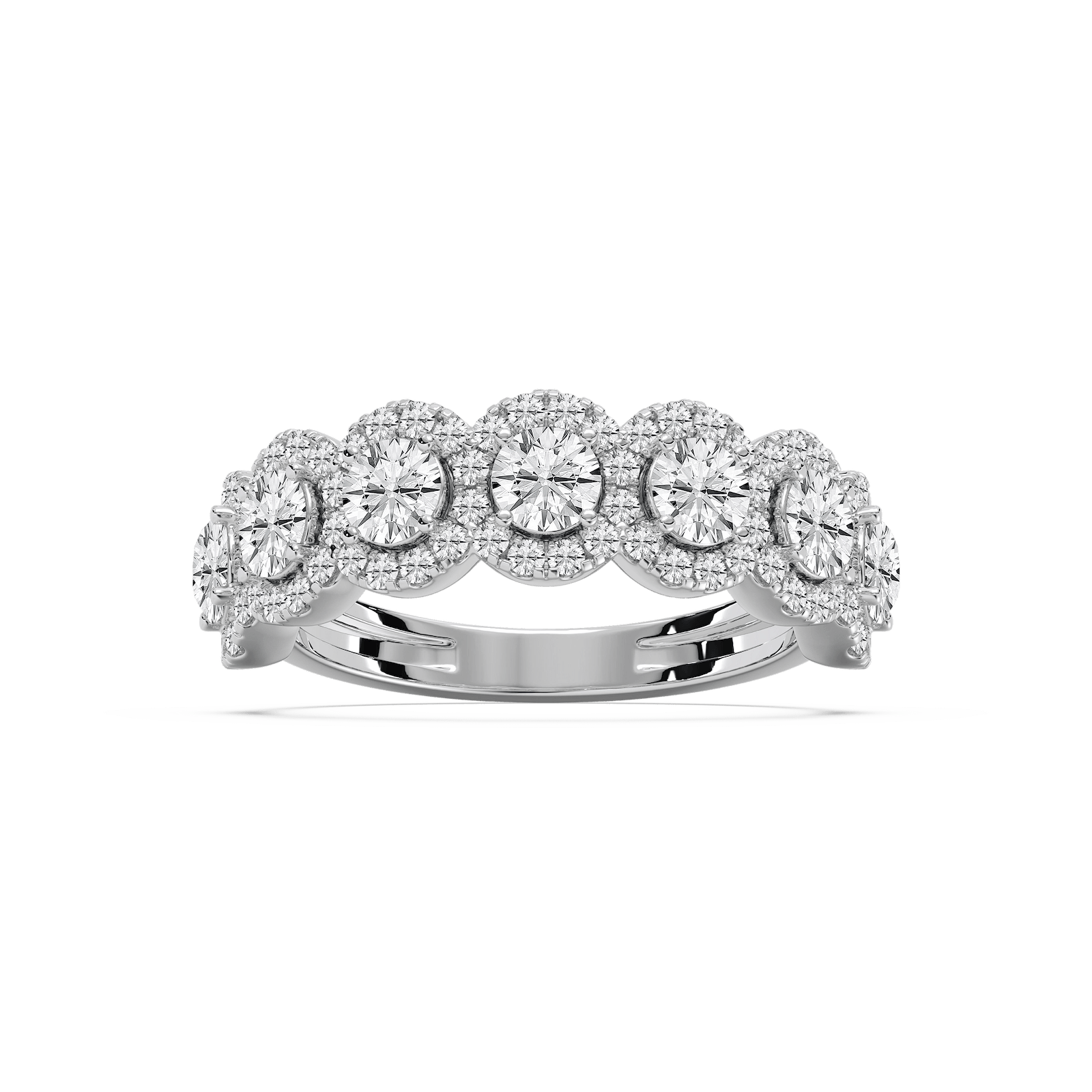 7 Stone Round Halo Band in Rose Gold