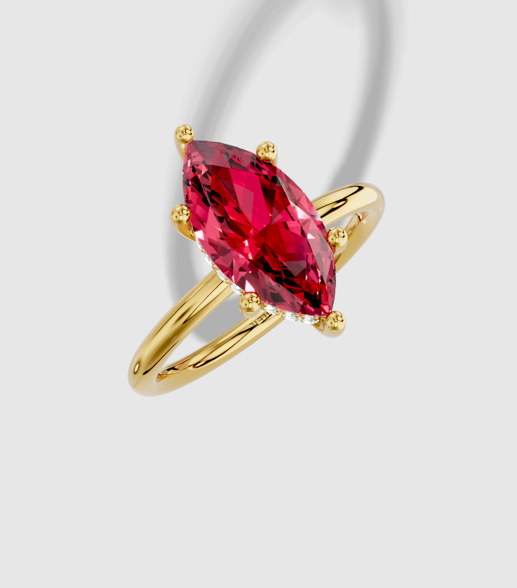 14.5x7.5 mm Marquise Cut Lab Grown Ruby Standard Classic Hidden Halo Engagement Ring in 14K Gold