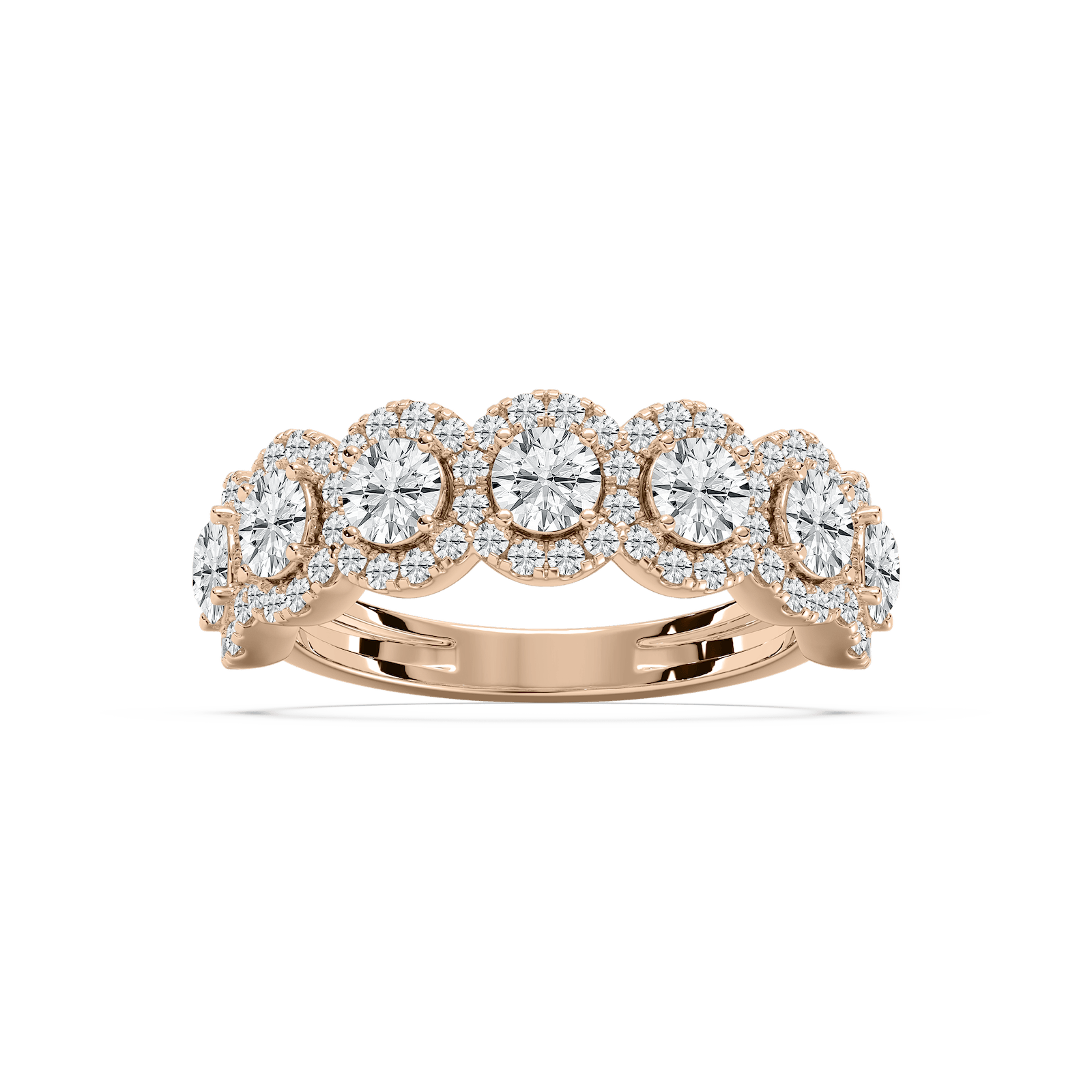 7 Stone Round Halo Band in Rose Gold