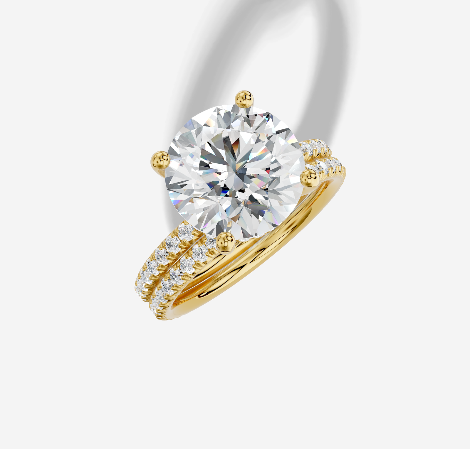 4.42 ctw Round Cut Lab Grown Diamond French Pave Classic Hidden Halo Engagement Ring in 18K Gold and 0.37 ctw Matching Band