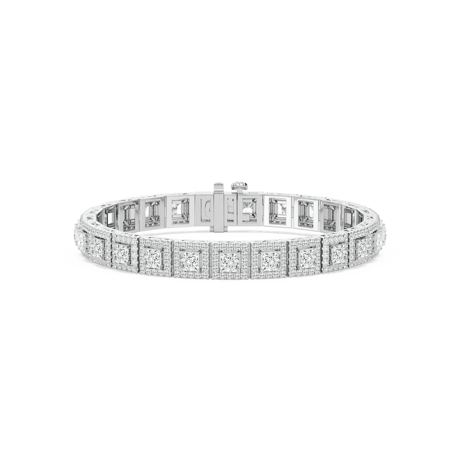 9 ⅞ ctw Round and Princess Lab Grown Diamond Halo Tennis Bracelet - 7 Inches