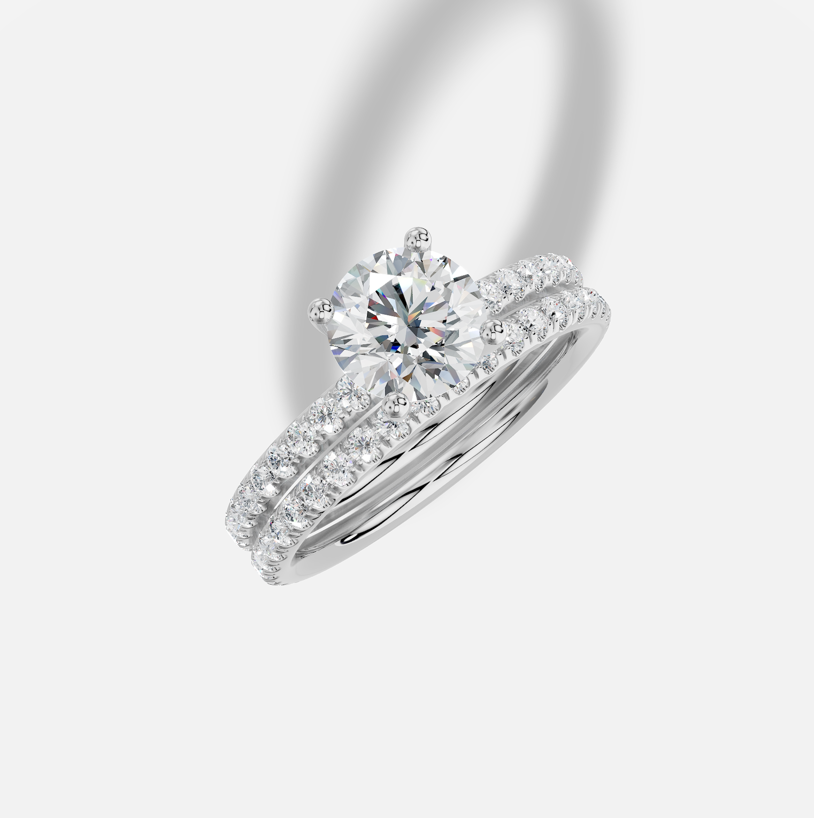 1.32 ctw Round Cut Lab Grown Diamond Micro Prong Classic Prong Set Engagement Ring in 14K Gold and 0.35 ctw Matching Band