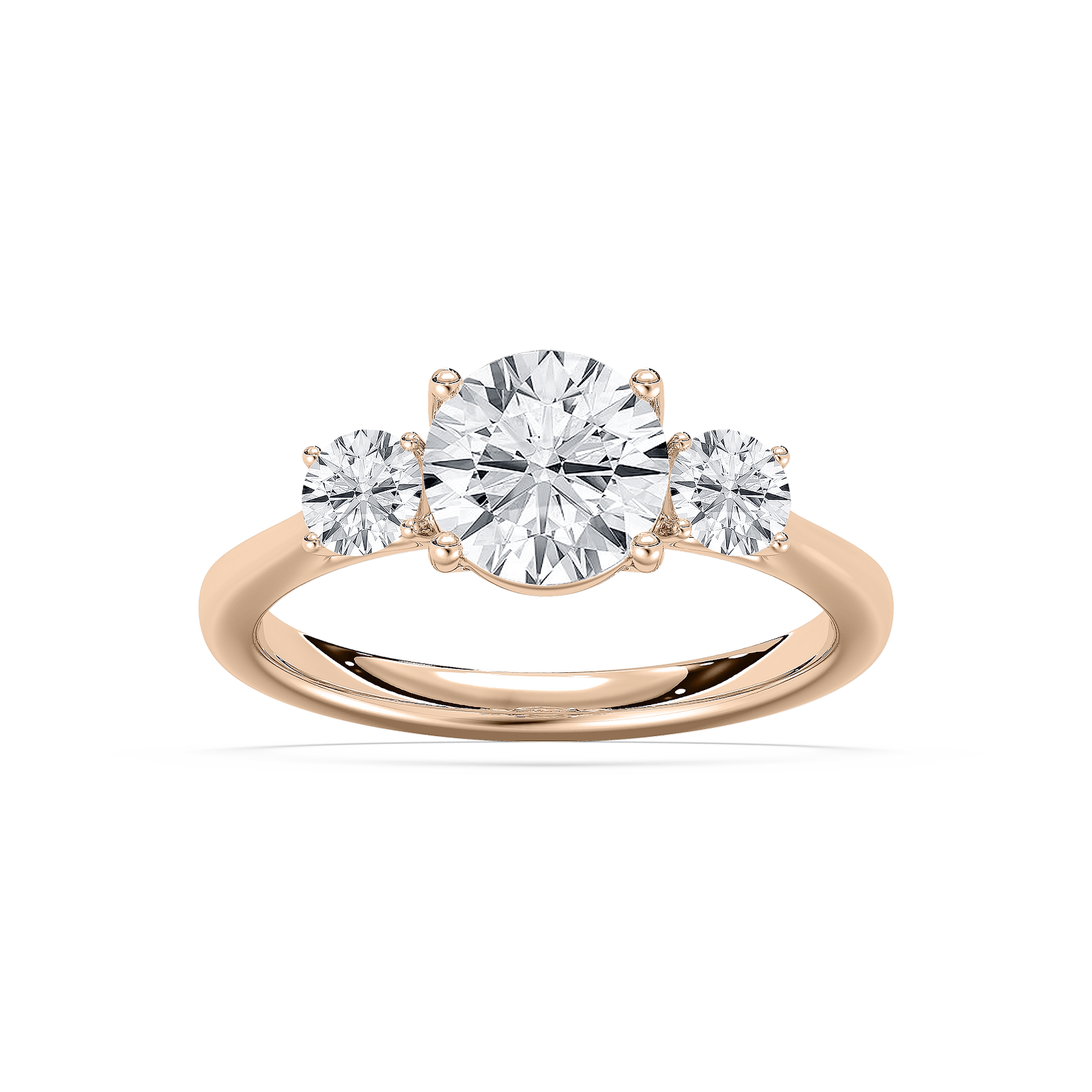 Annie Three Stone Engagement Ring in Rose Gold
