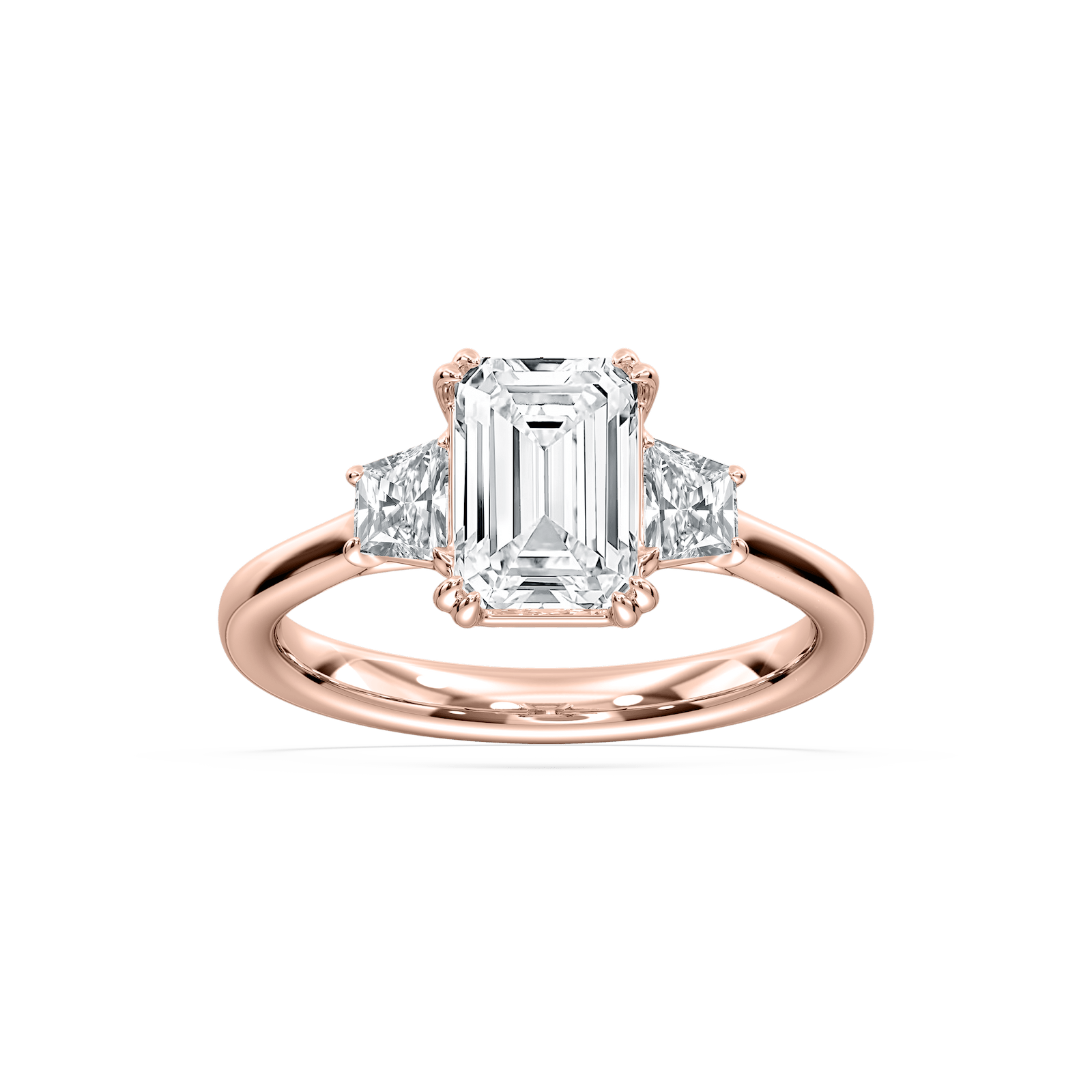 Astra Emerald Three Stone Ring in Rose Gold