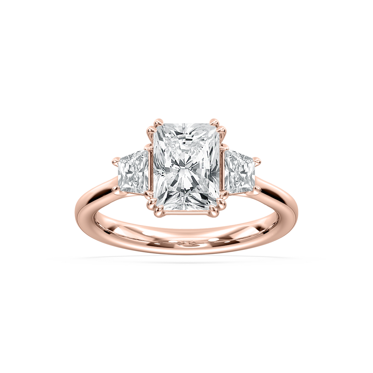 Astra Radiant Three Stone Ring in Rose Gold