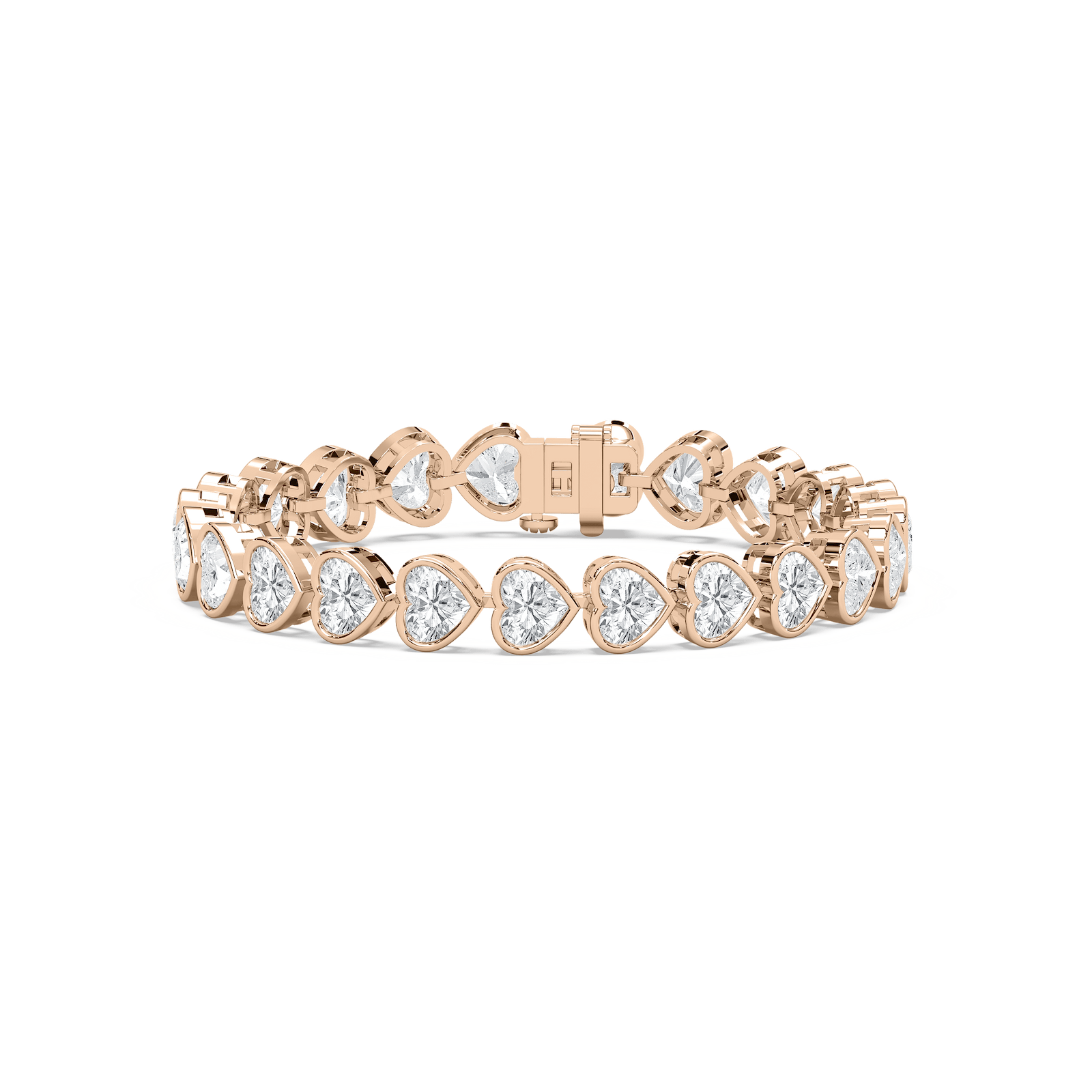 Bezel Heart Link Bracelet in Rose Gold