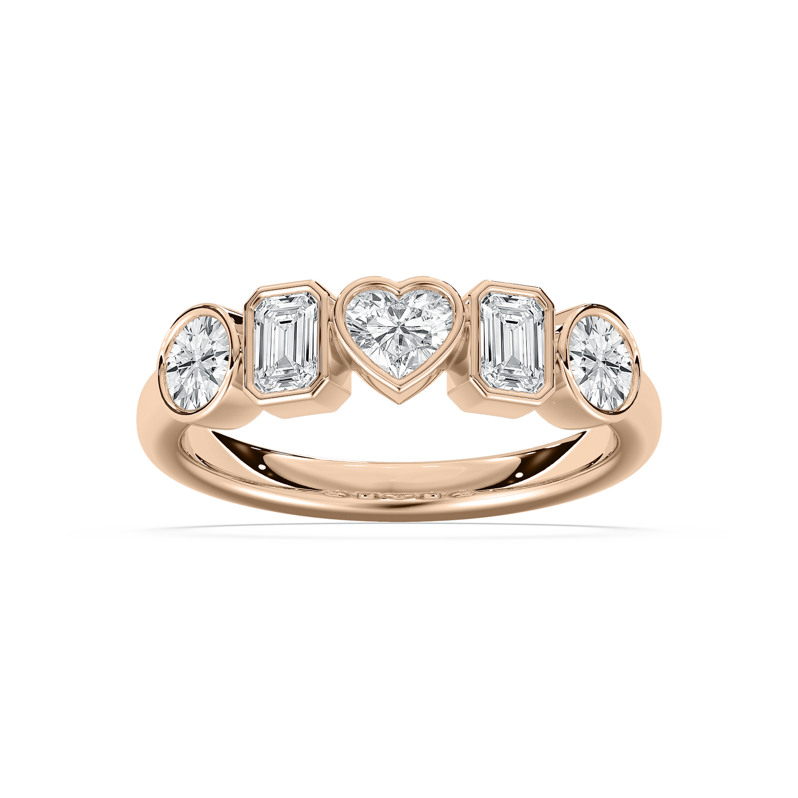 Bezel Mixed Shape 5 Stone Band in Rose Gold