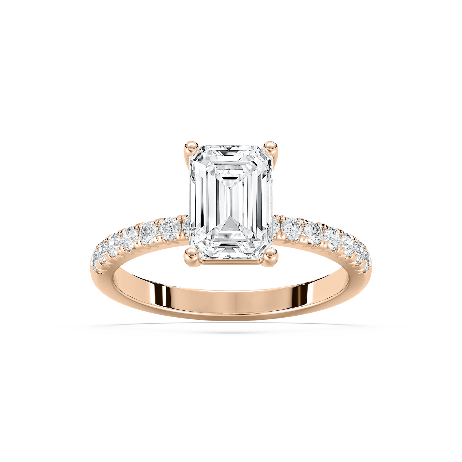 Celine French Pave Emerald Engagement Ring in Rose Gold